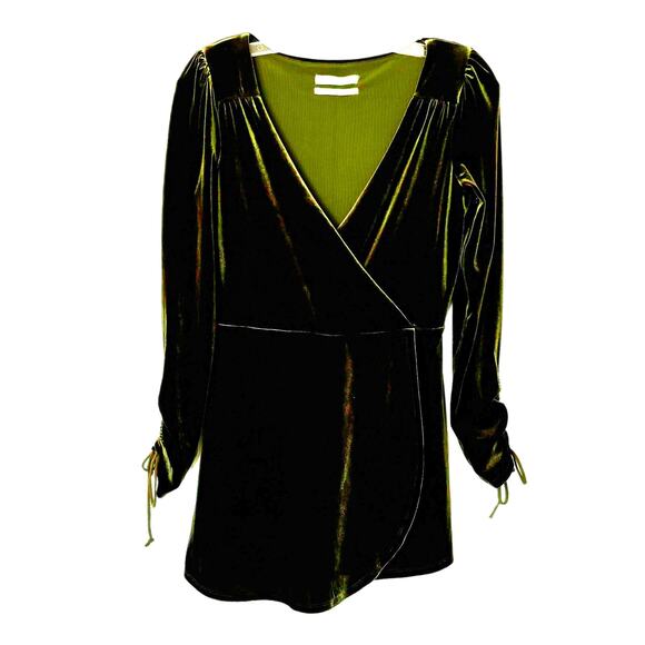Urban Outfitters S Goldmine Olive Green Velvet Mini Faux Wrap Romper Boho Fairy - Picture 1 of 10